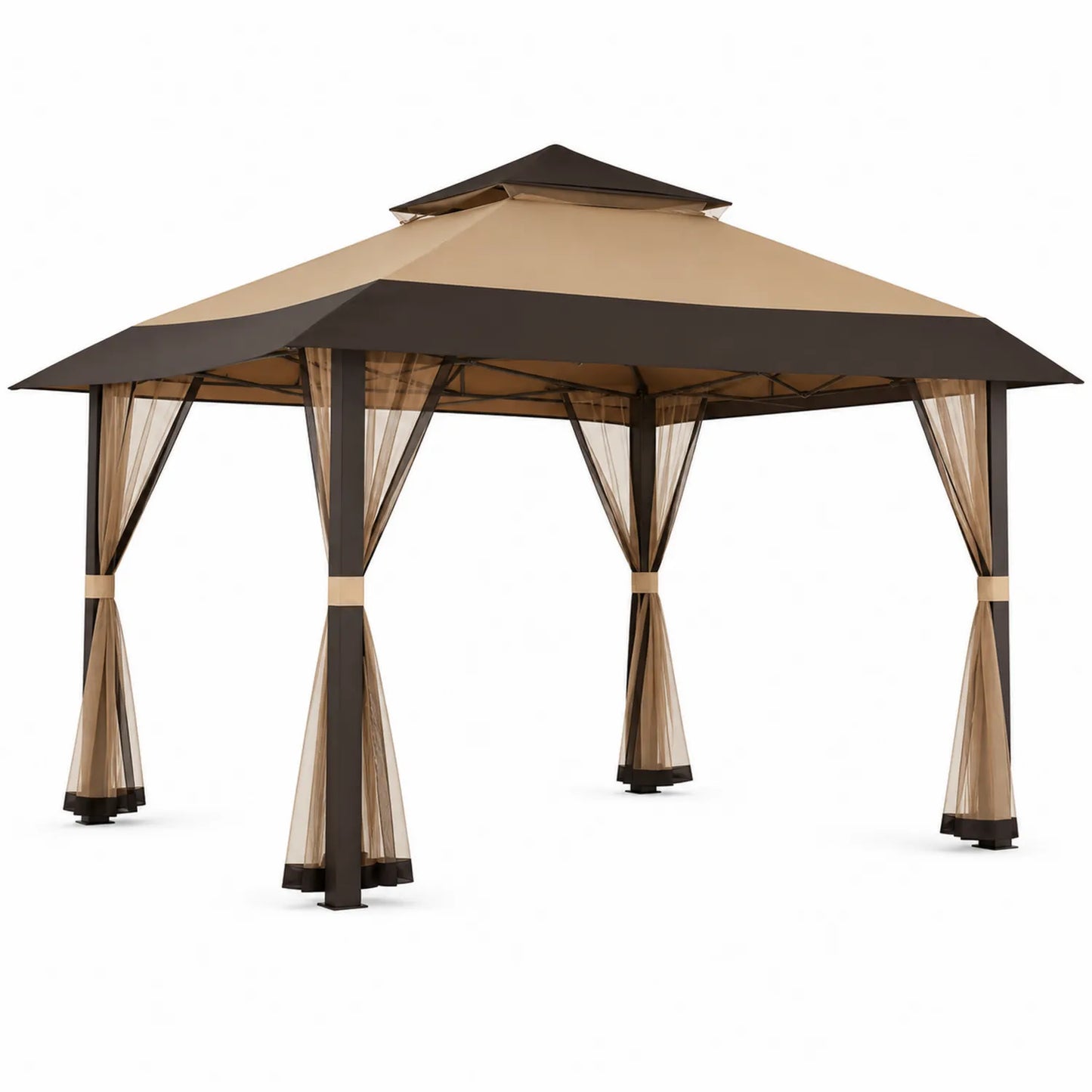 Stahl Pavillon mit Mesh Vorhängen Beige 3x3m